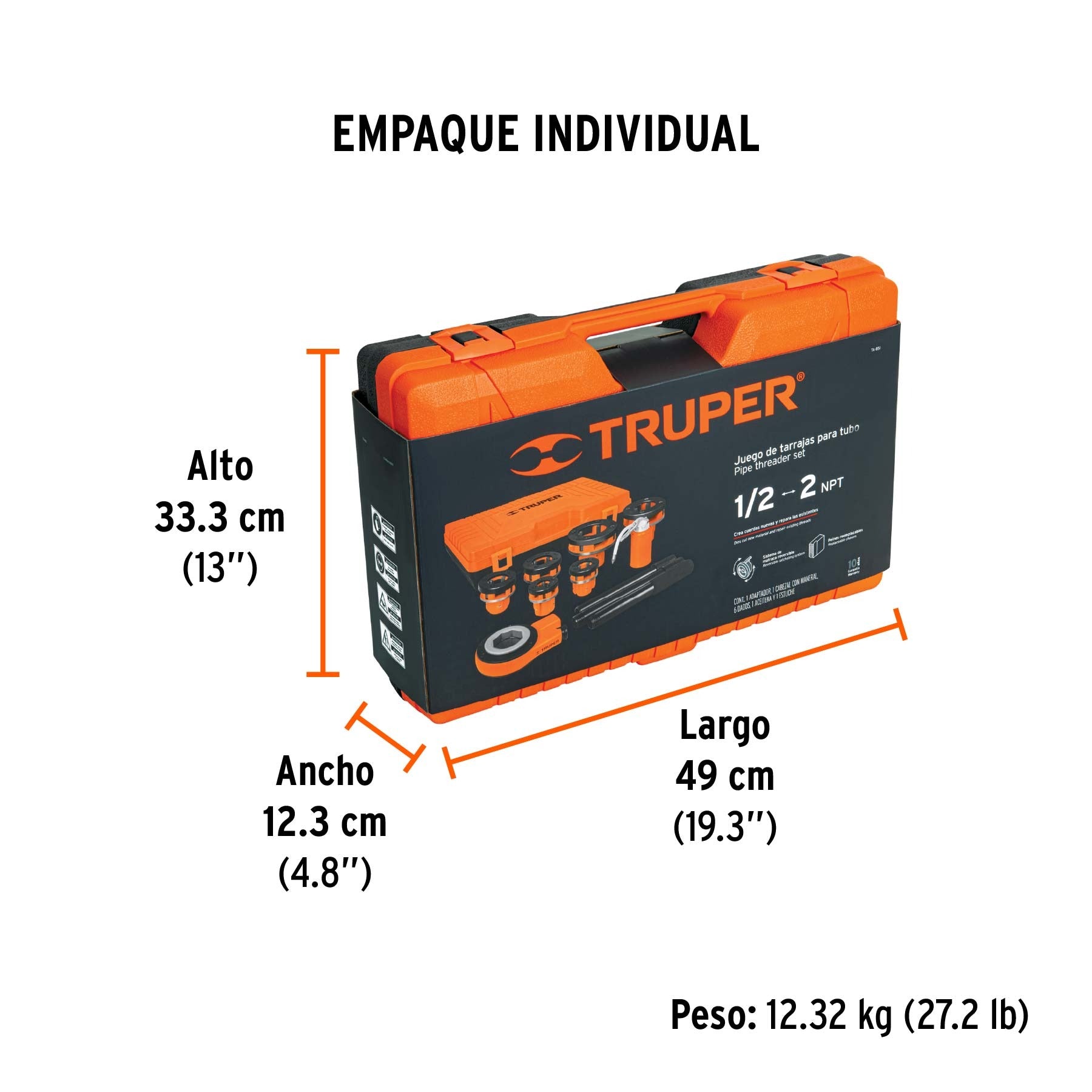 Juego de 9 tarrajas para tubo de 1/2" a 2", TRUPER 13071
