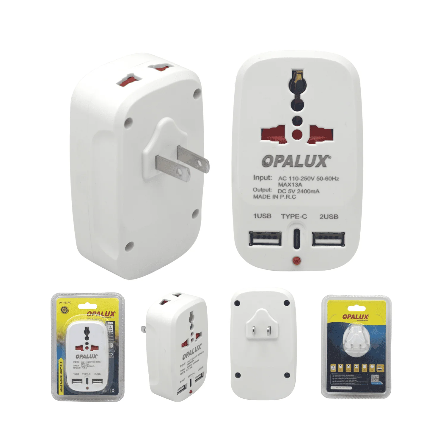 Adaptador Múltiple 2 Entradas Tipo A + 1 Tipo C OP-823AC OPALUX