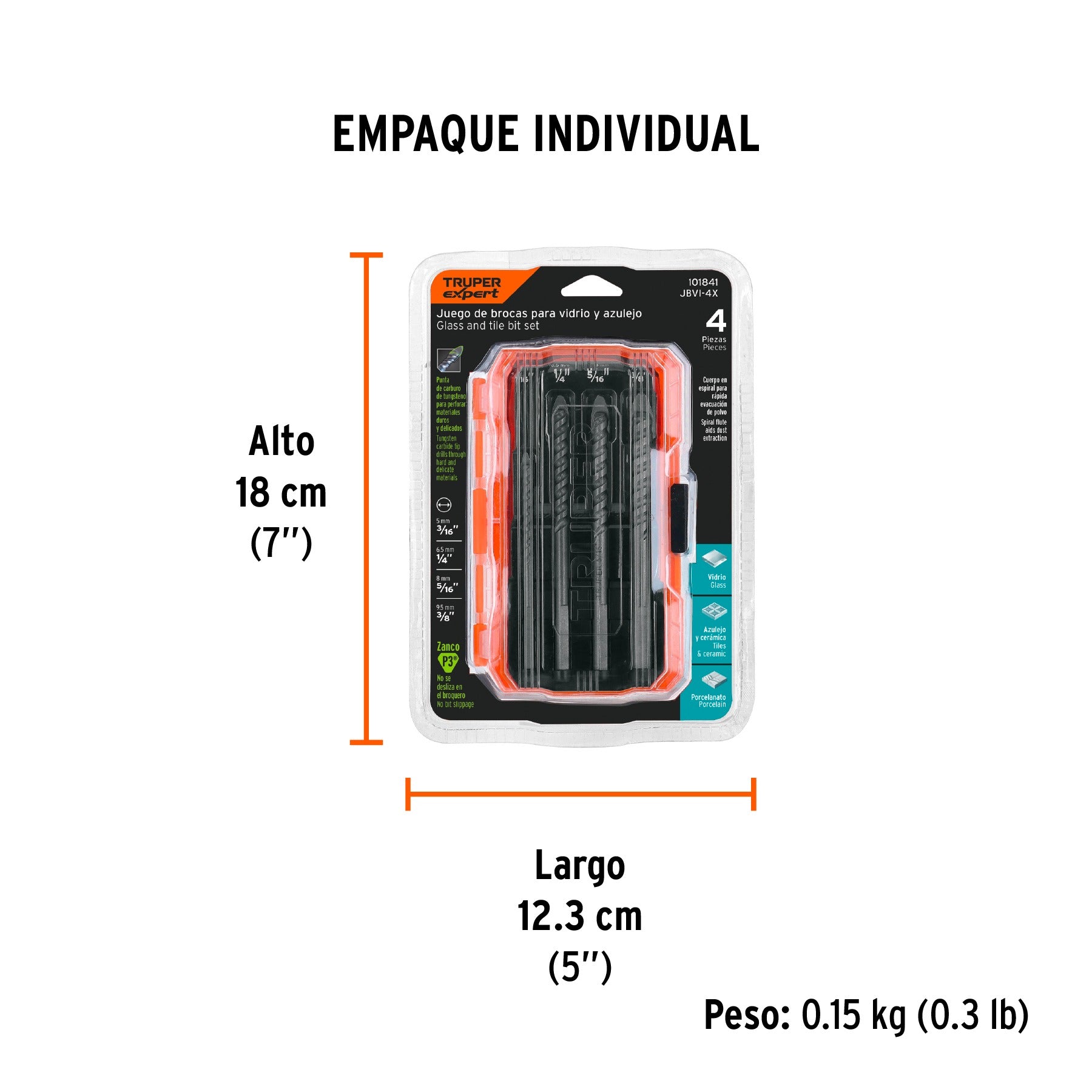 Juego de 4 brocas para vidrio y azulejo, Truper - 101841