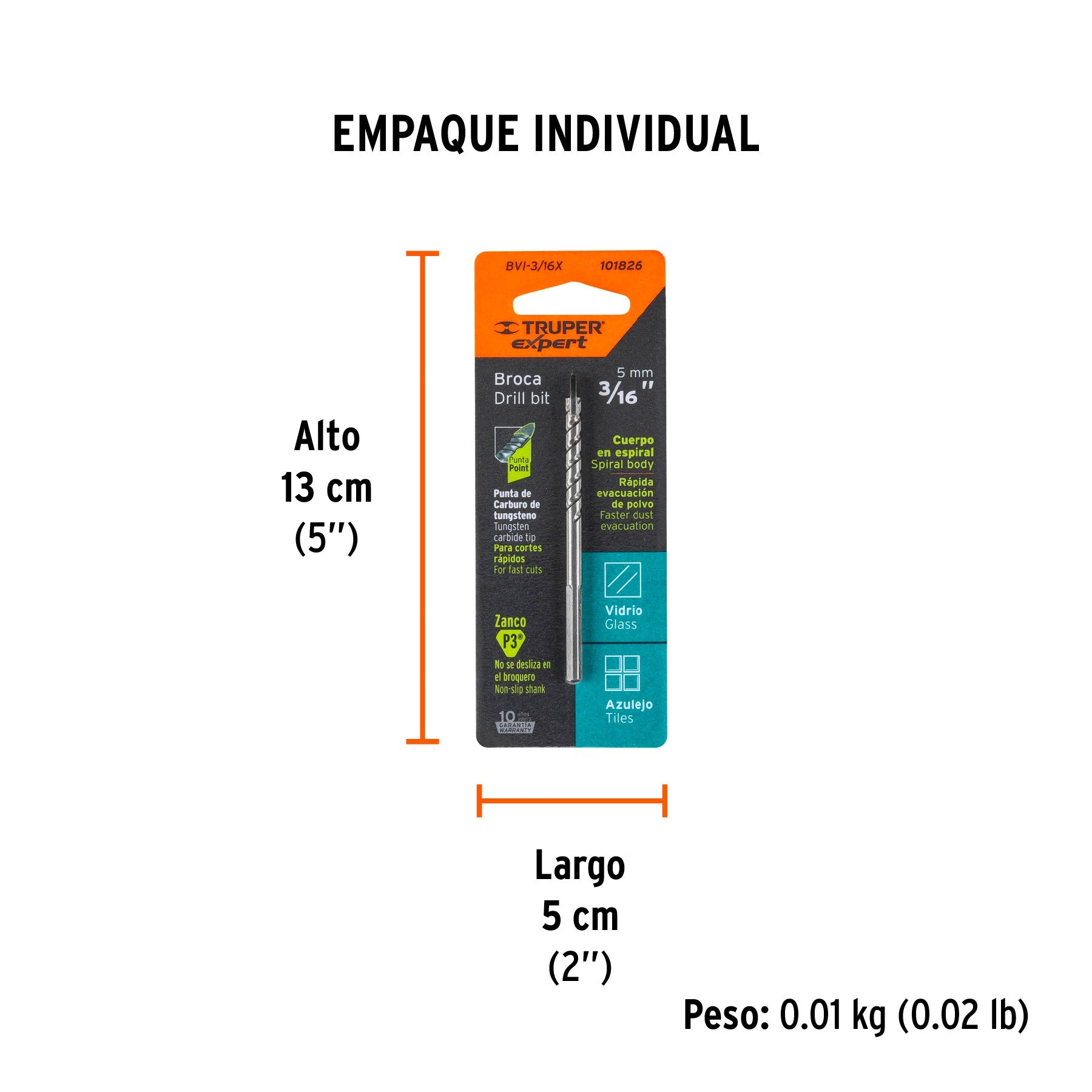 Broca para vidrio y azulejo 3/16", Truper Expert - 101826