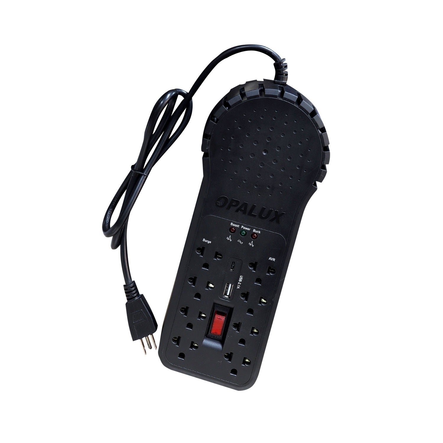 Estabilizador de Voltaje de 1200W 8 Salidas con USB OPALUX OP-8R2000V