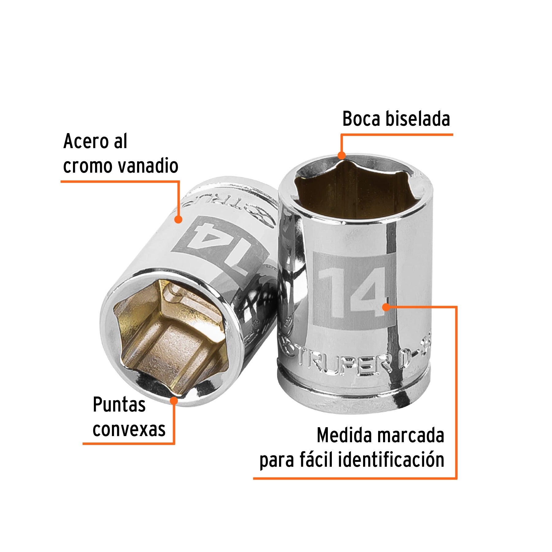 Dado de 14 mm, 6 puntas, cuadro 3/8", Truper 13678