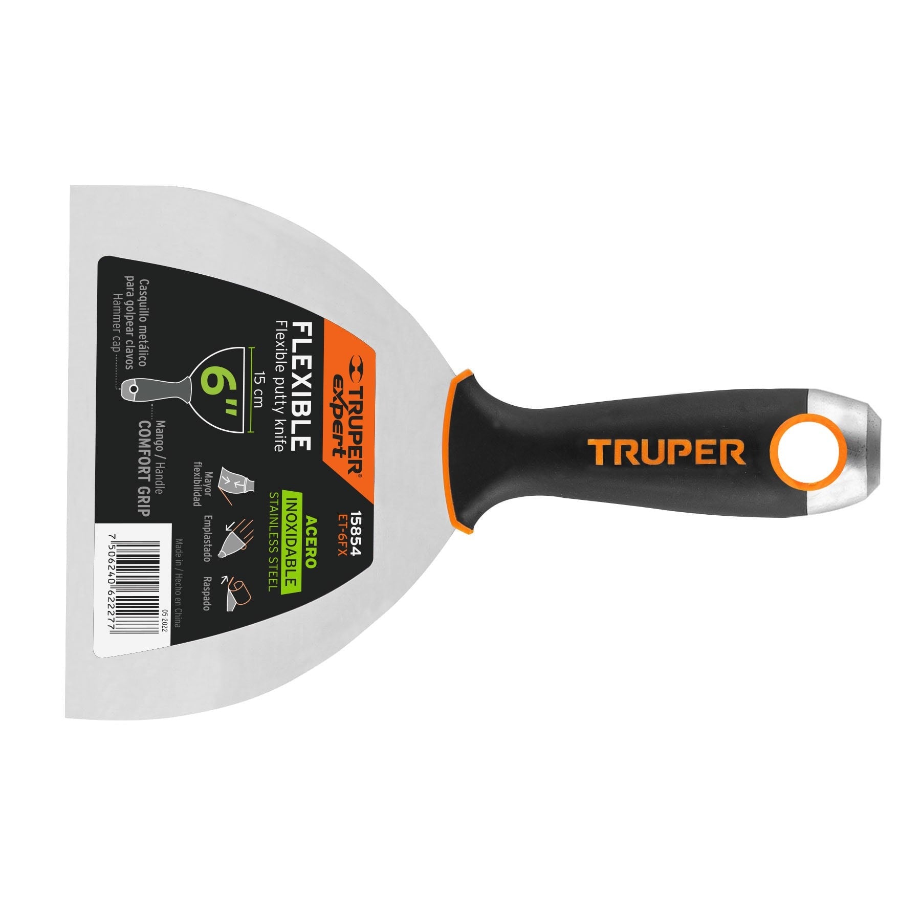 Espátula flexible 6" acero inoxidable, Comfort Grip, TRUPER - 15854