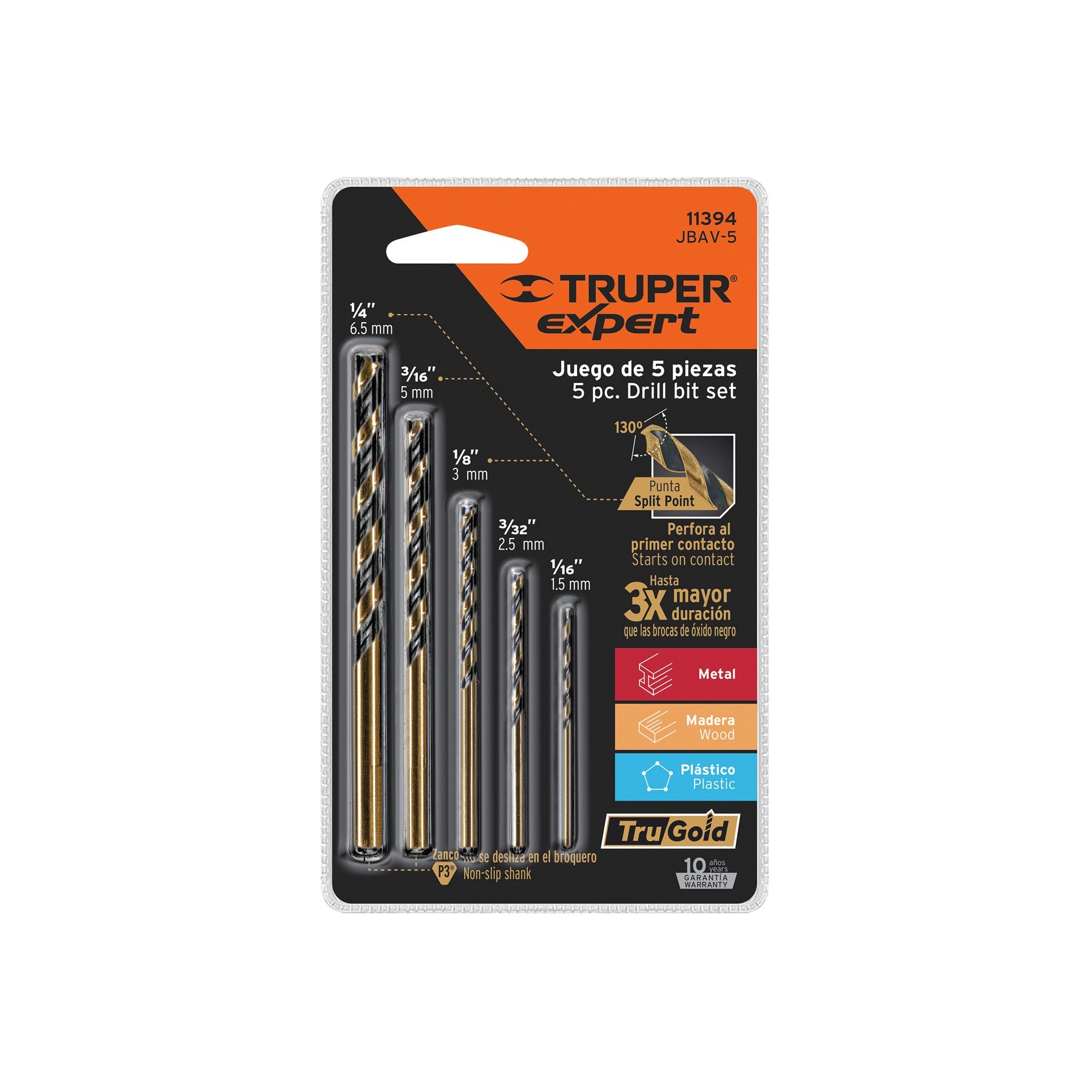 Juego de 5 brocas HSS para metal, TRUPER - 11394