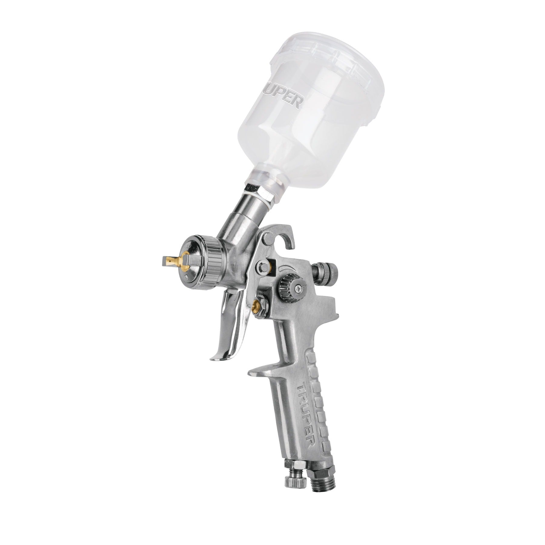 Pistola p/retoque gravedad HVLP vaso plástico, 1 mm, TRUPER - 11097