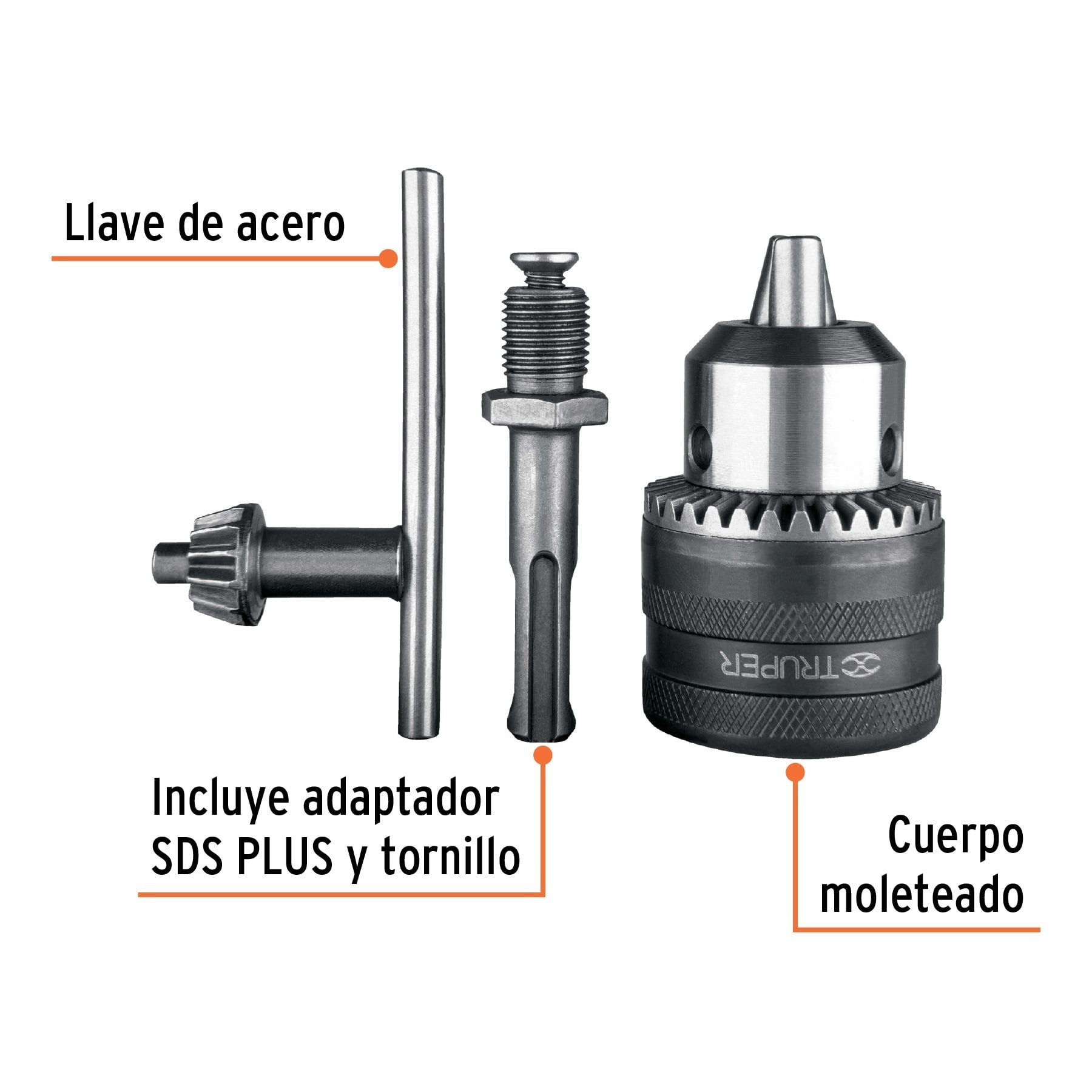 Broquero 1/2" con llave y adaptador SDS Plus, TRUPER 102475