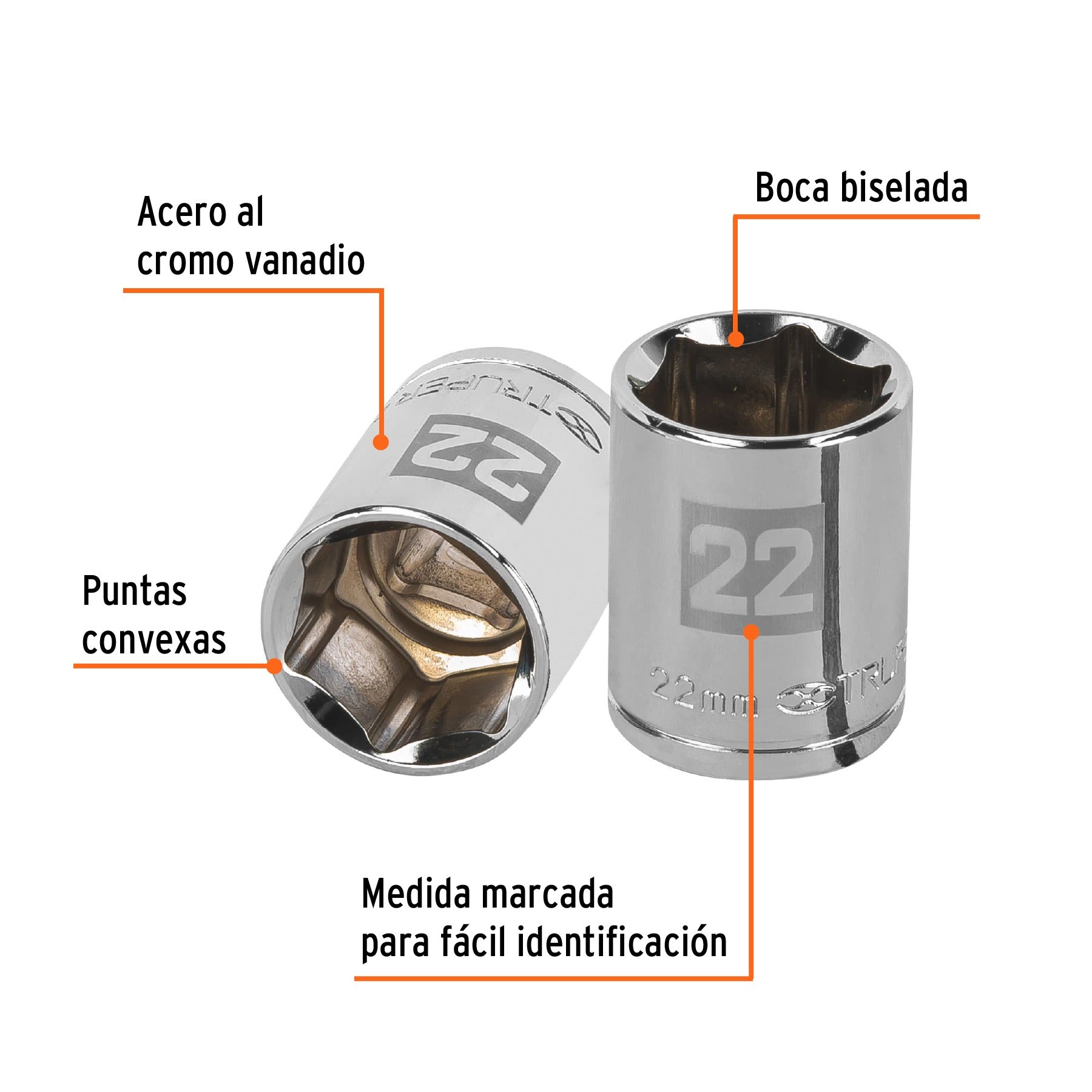 Dado de 22 mm, 6 puntas, cuadro 1/2", TRUPER - 13272