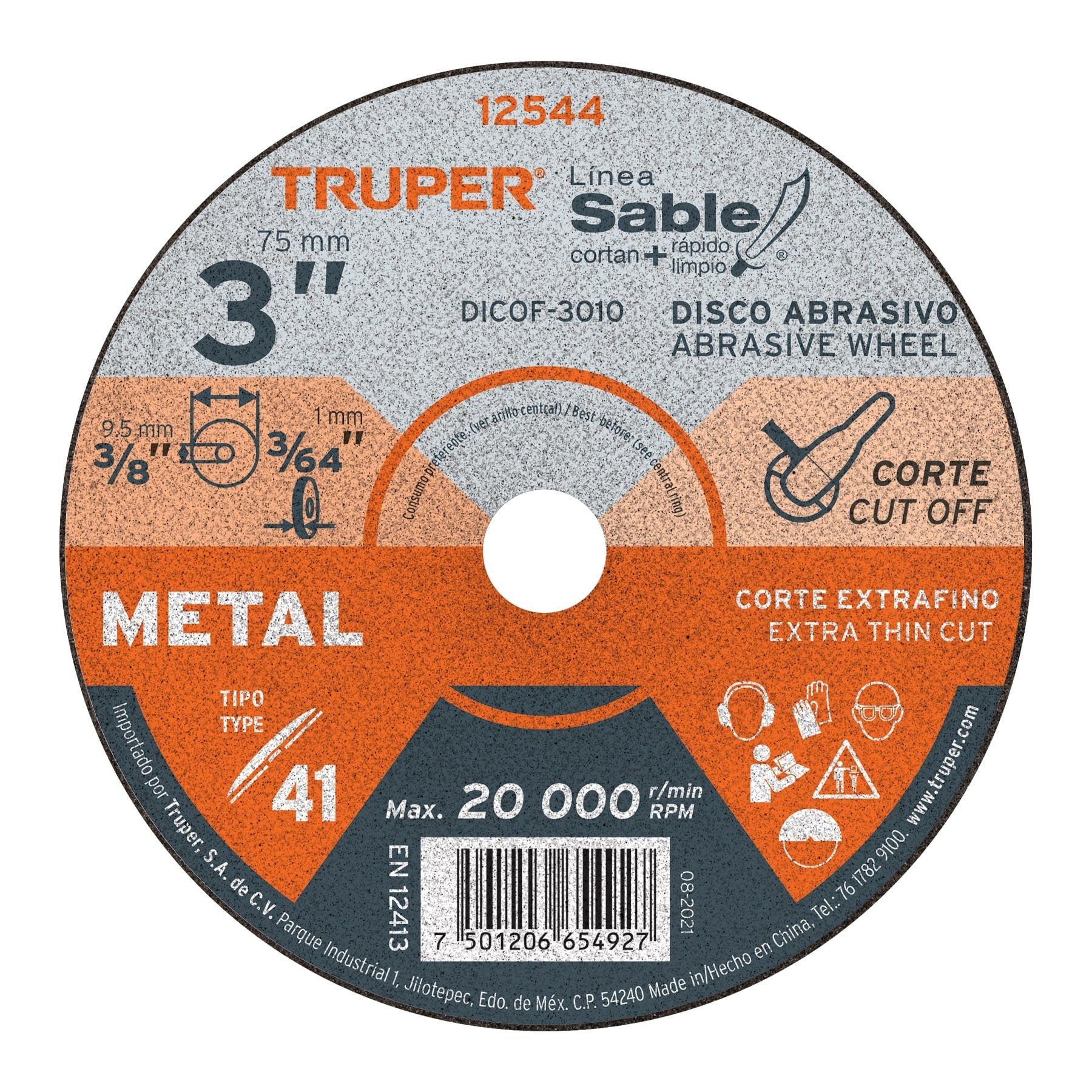 Disco Tipo 41 de 3" x 1 mm corte fino de metal, Truper - 12544