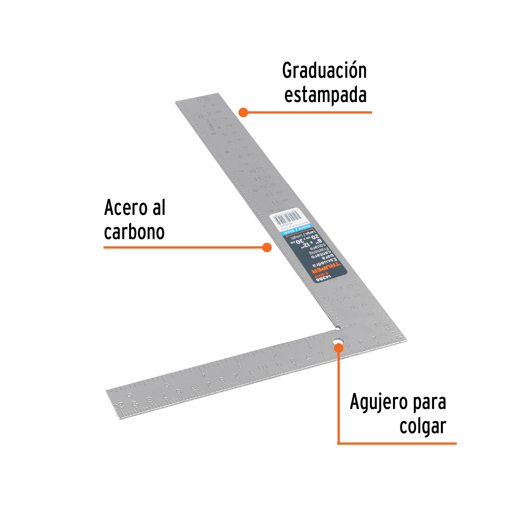 Escuadra 8"x12" de acero para cantero, TRUPER - 14386