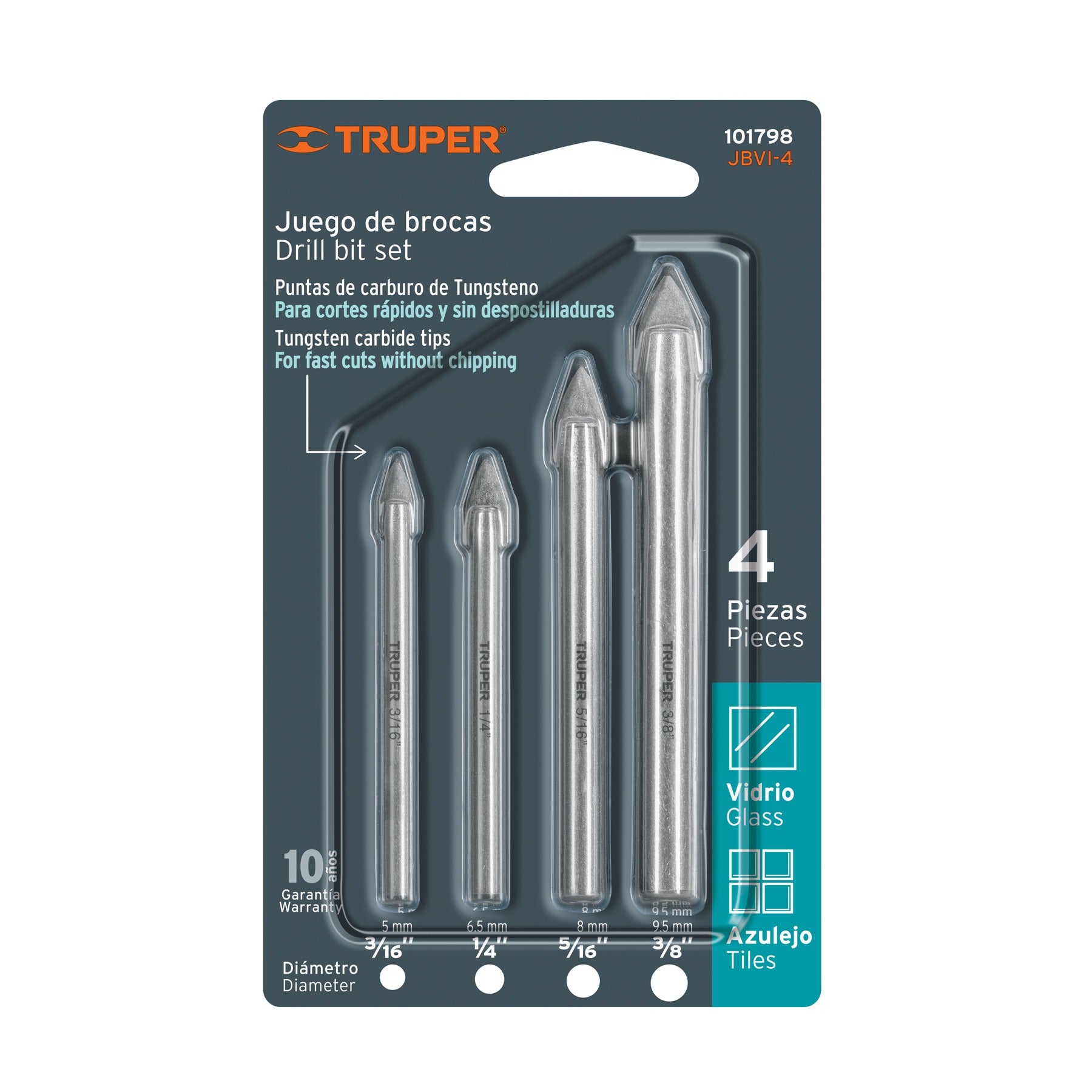 Juego de 4 brocas para vidrio y azulejo TRUPER - 101798