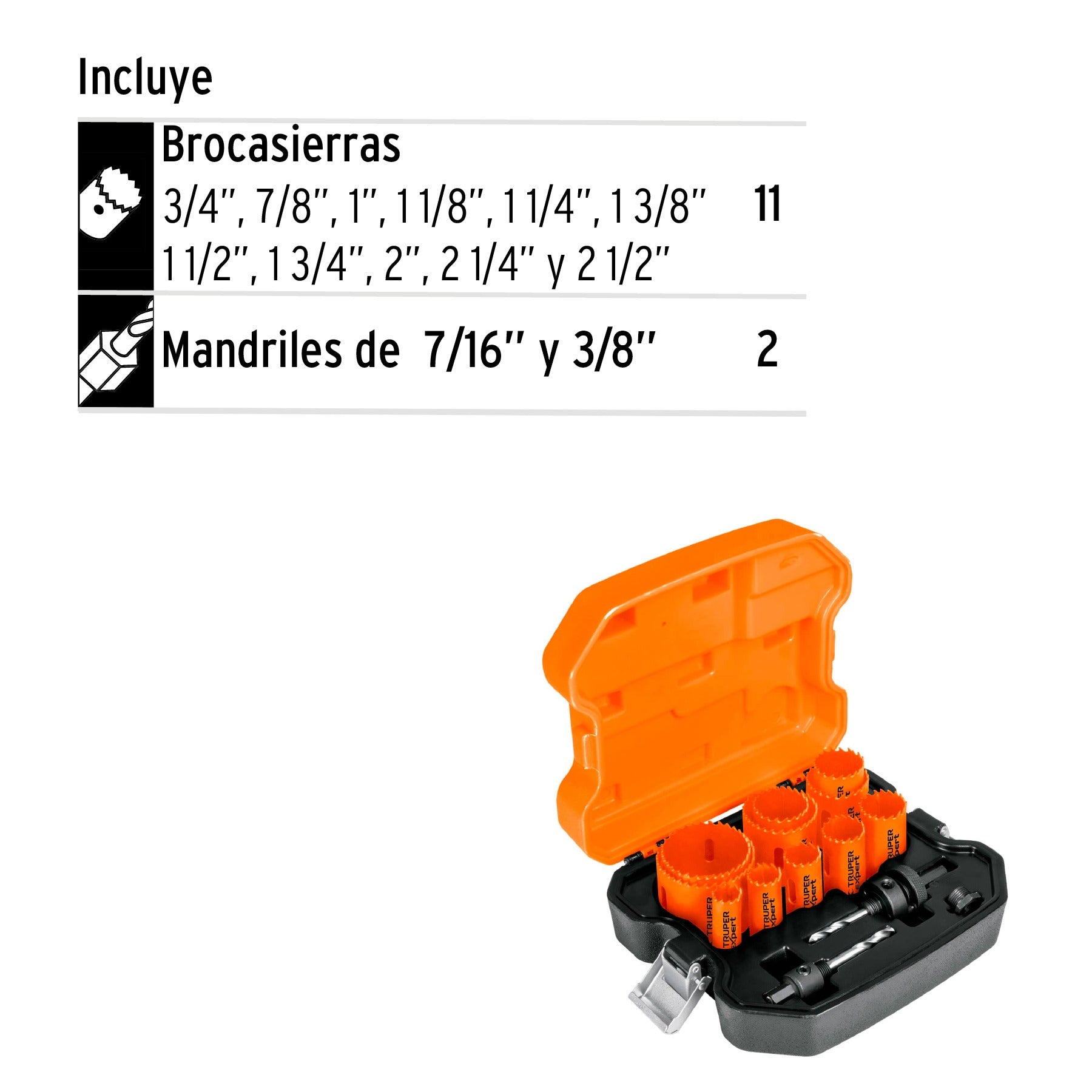 Juego de 11 brocasierras bimetálicas y 2 mandriles, TRUPER 15411