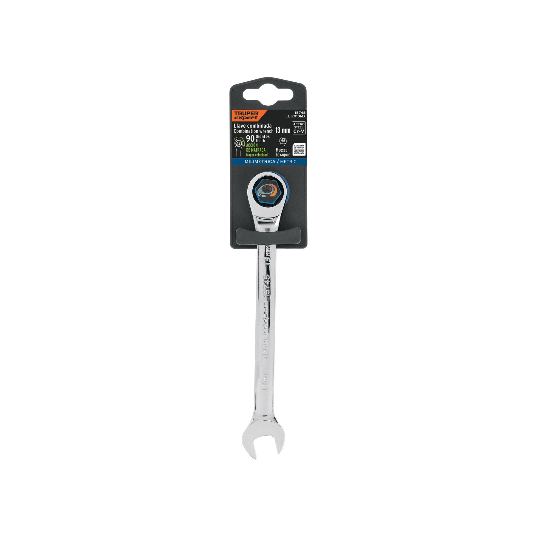 Llave combinada con matraca 13 mm x 174 mm largo, Truper - 15745