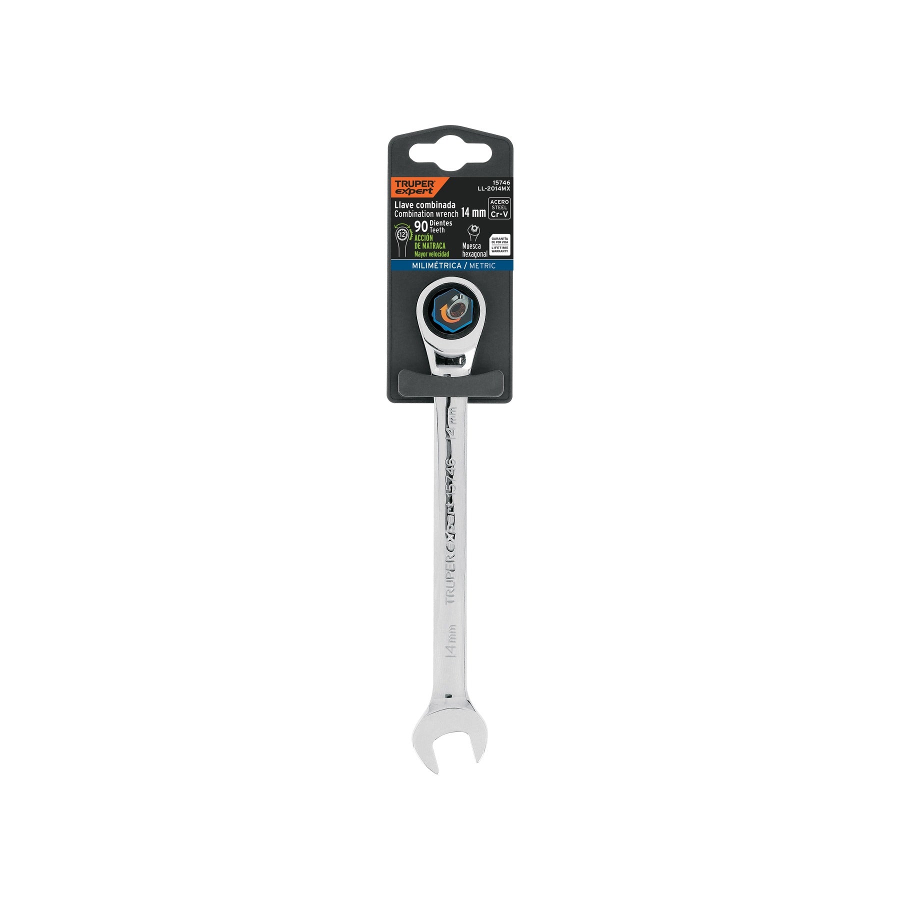 Llave combinada con matraca 14 mm x 186 mm largo, TRUPER 15746