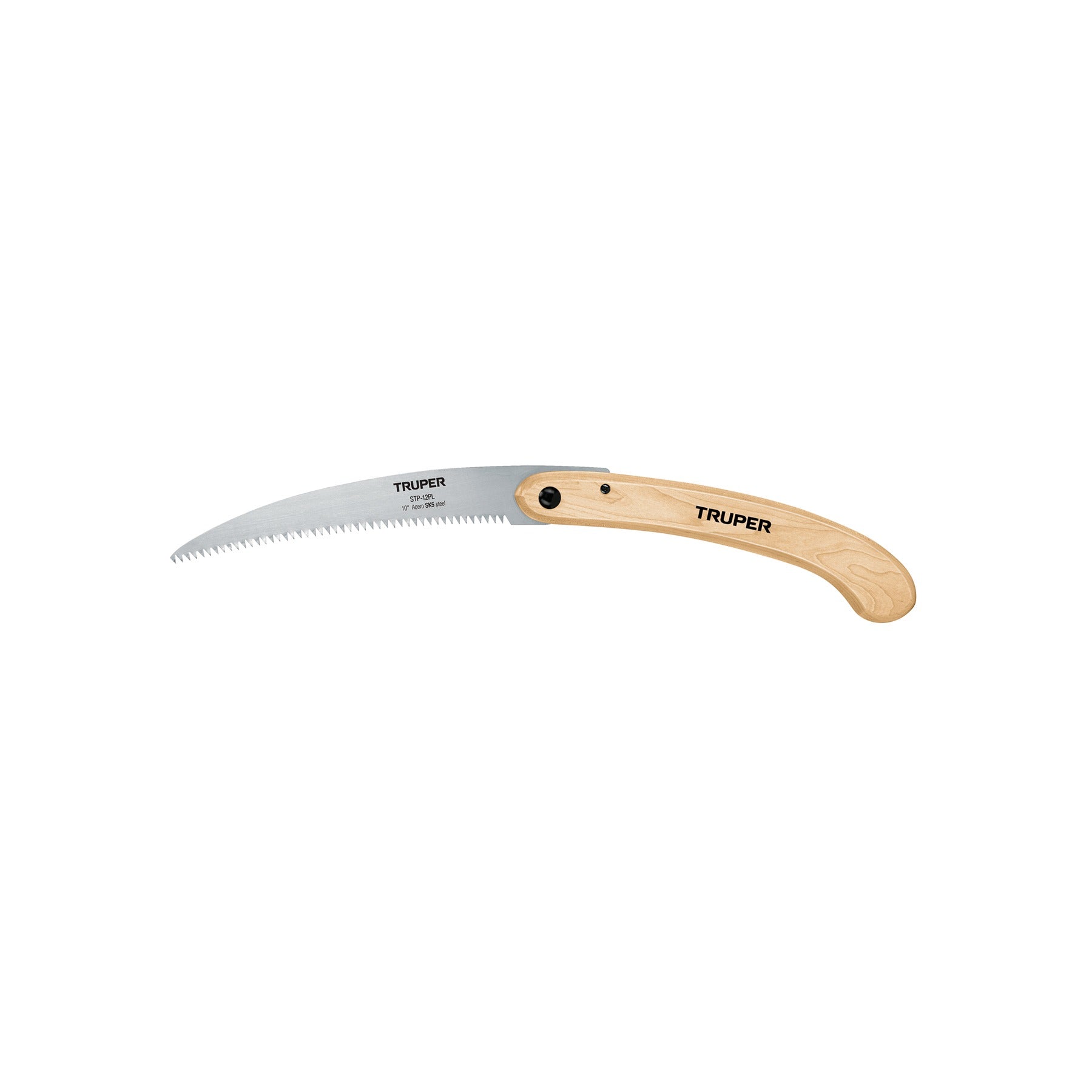 Serrucho plegable 10" hoja curva 6 DPP, mango madera, Truper - 18178