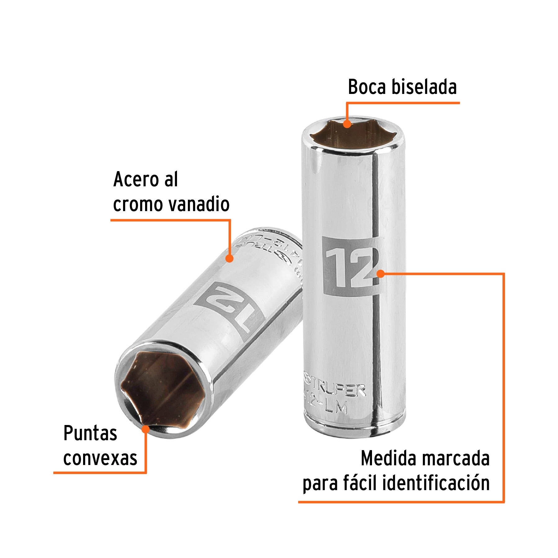 Dado largo de 12 mm, 6 puntas, cuadro 1/4", TRUPER - 13206