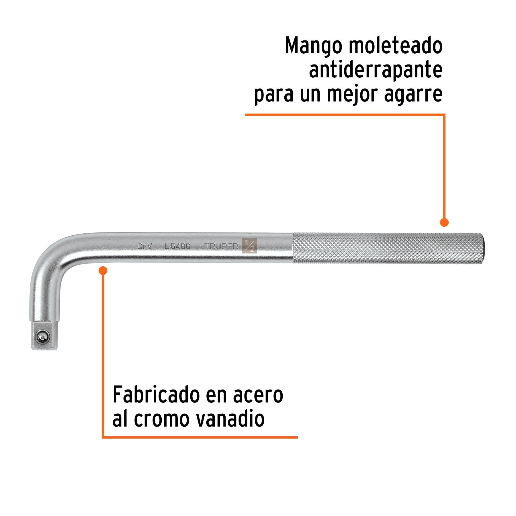 Mango cuadro 1/2" en "L", largo 9", Truper - 13913