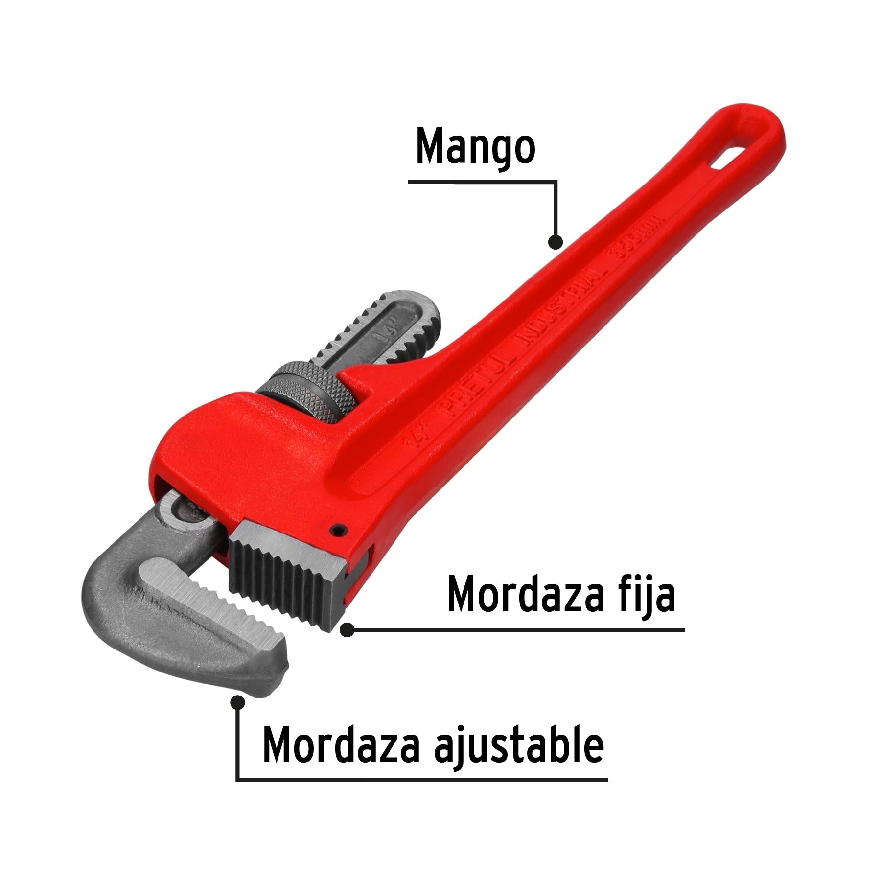 Llave stilson 14" cuerpo de hierro maleable, Pretul - 22013