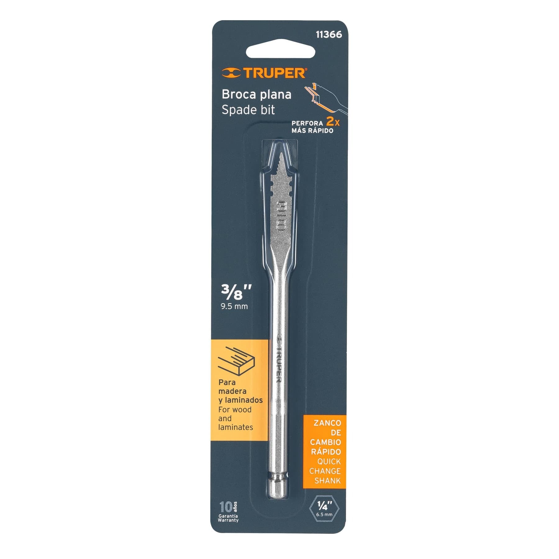 Broca plana de manita 3/8" para madera, TRUPER 11366