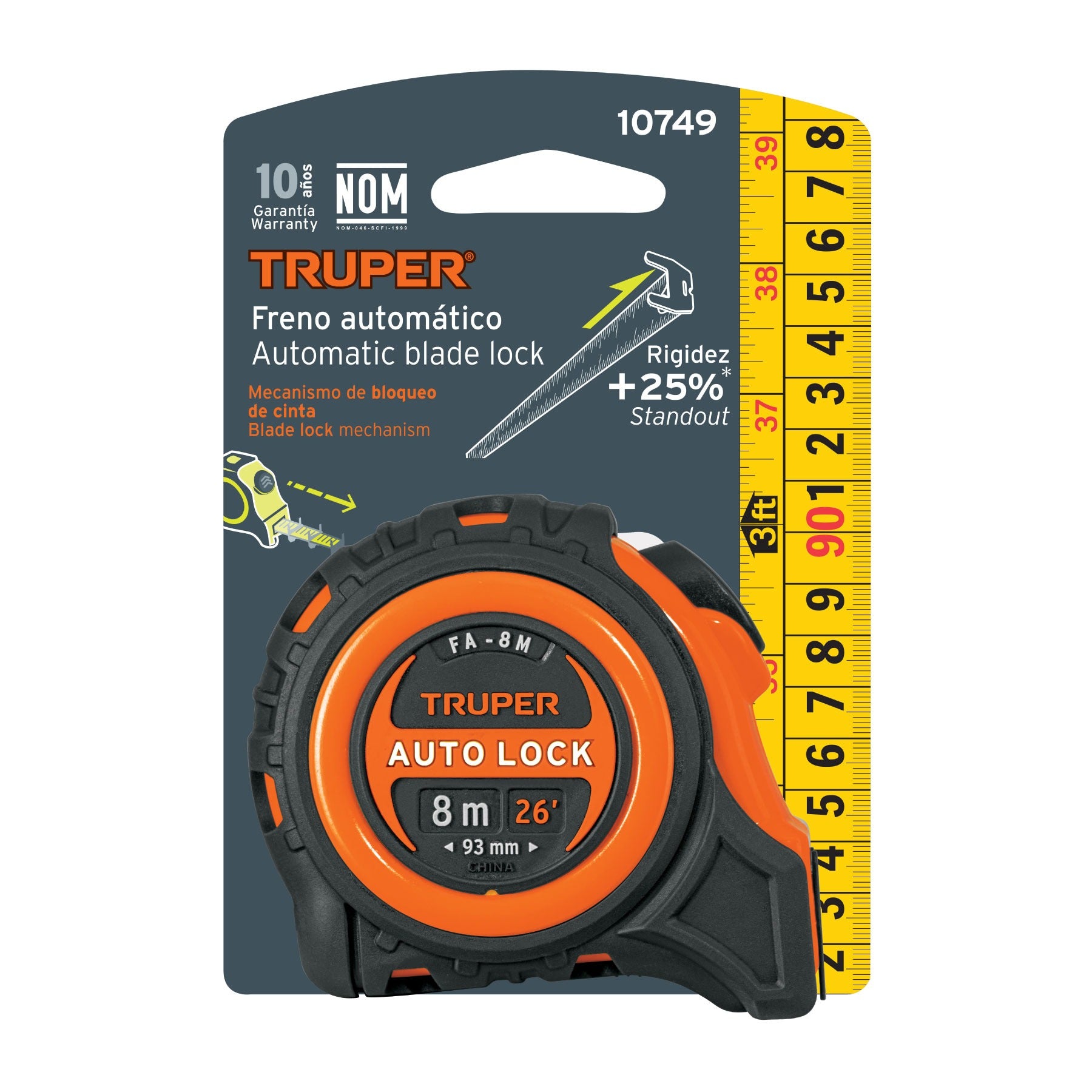 Cinta Metrica Wincha contra impactos 8 m cinta 25 mm TRUPER - 10749