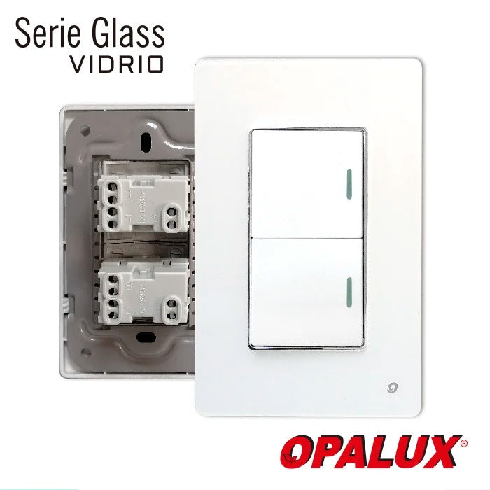 Conmutador Doble Opalux Serie Cristal Blanco Opalux OP-AT-02-3BL
