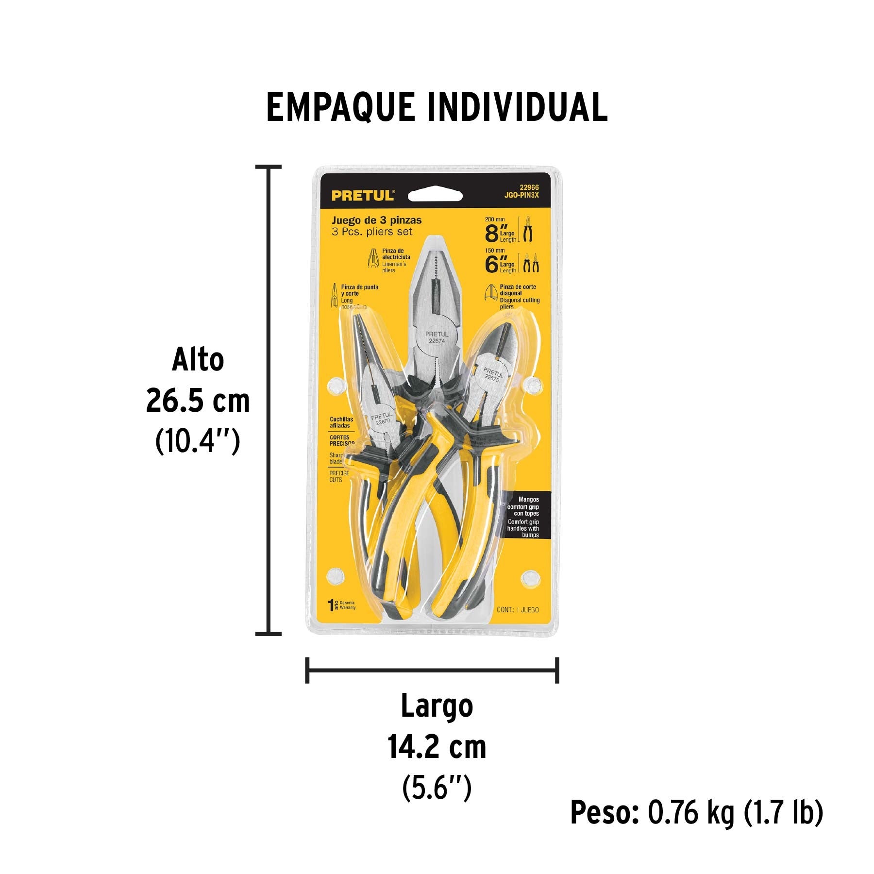 Juego de Alicates 3 pinzas mango Comfort Grip, PRETUL - 22966