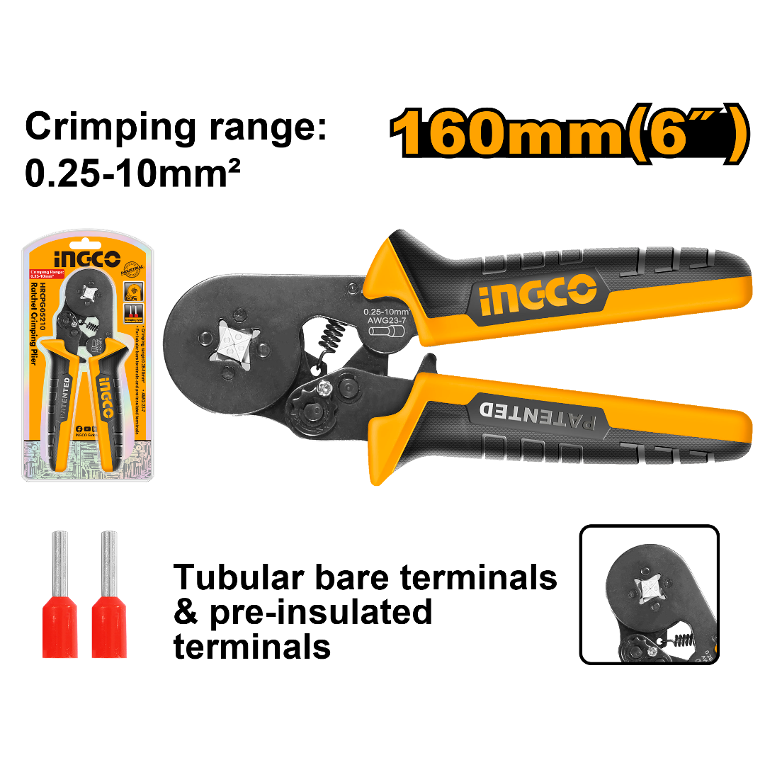 Alicate Crimping INGCO para terminales tubulares aislados HRCPG05210