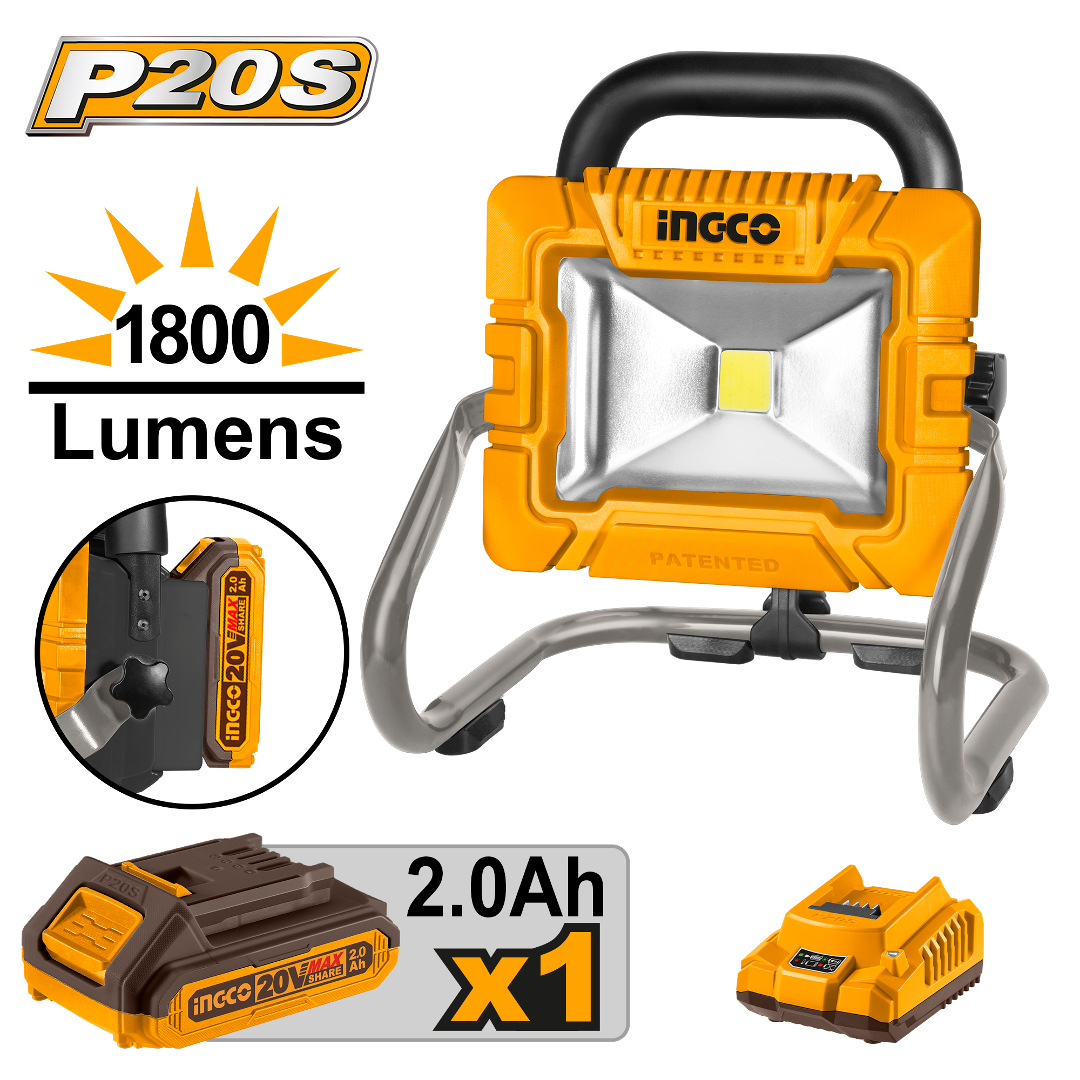 Reflector Portatil 20V 1800lm c/ bateria y cargador INGCO - CWLI20258