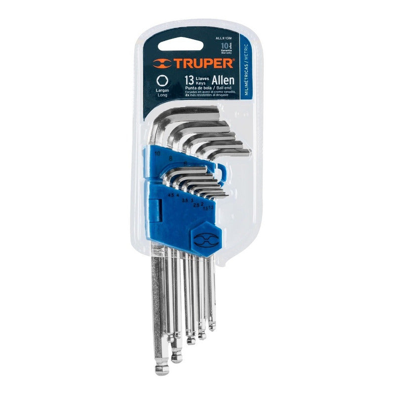 Llaves Allen Milimétricas Xlargas Punta De Bola 13pzs Truper
