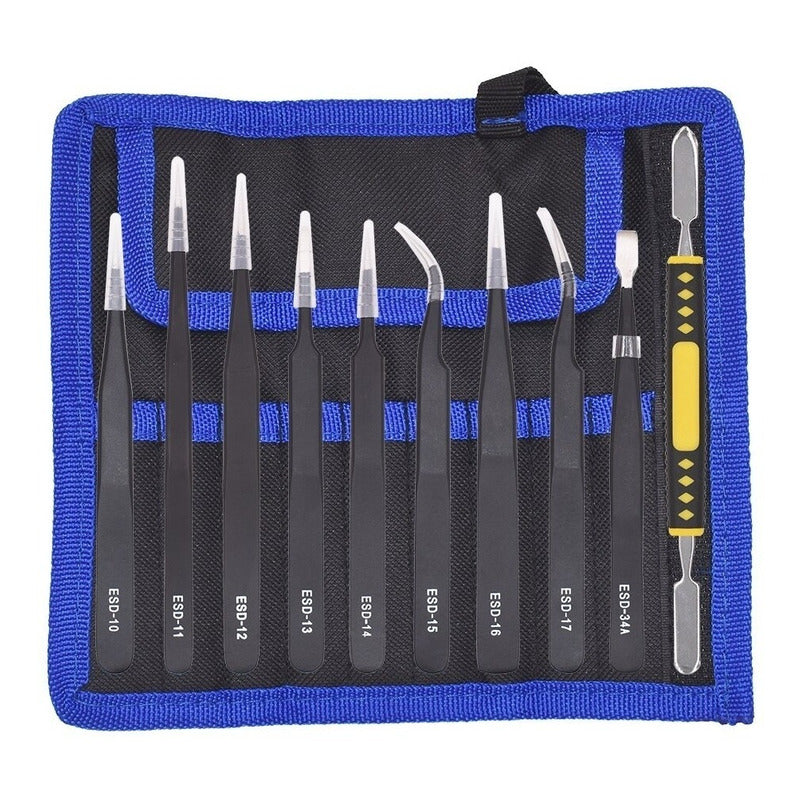Pinzas Antiestaticas Juego De 10 Piezas + Estuche