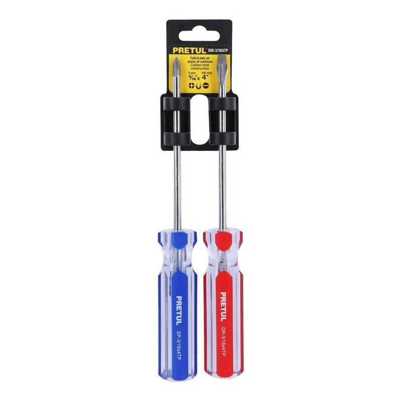 Desarmador Plano Y Estrella De 3/16 X 4 Pulgadas, Pretul