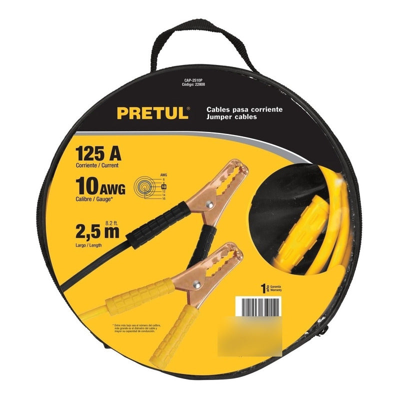 Cables Pasa Corriente 2.5m, 125 A, 10 Awg, Con Funda, Pretul