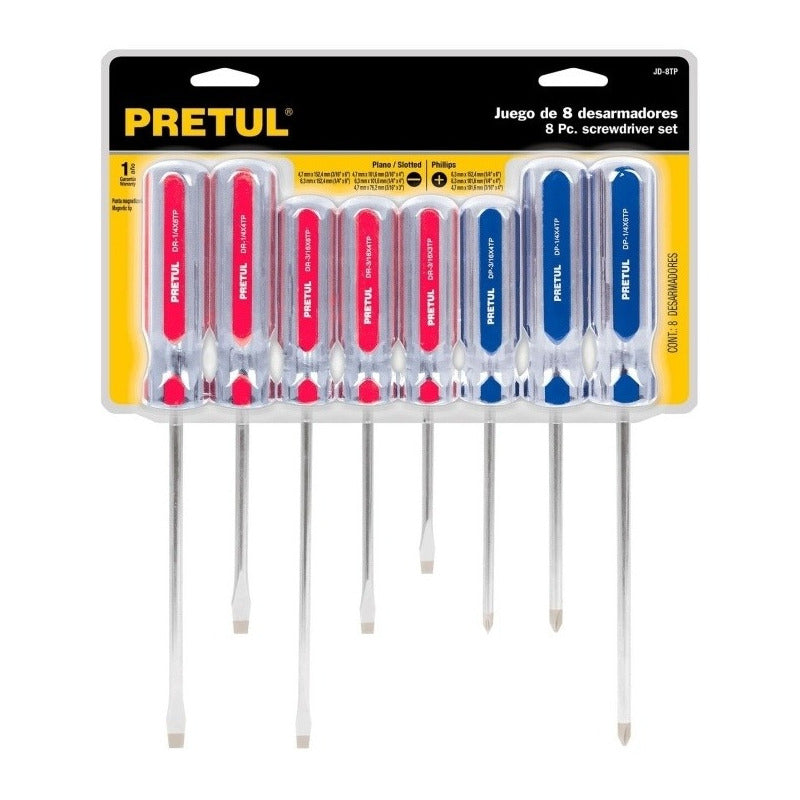 Desarmadores Jgo 8 Pzs Estrellas Y Planos, Mango Pvc