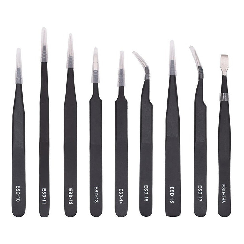 Pinzas Antiestaticas Juego De 10 Piezas + Estuche