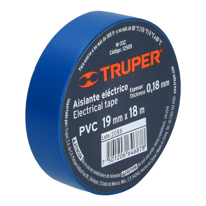 Cinta Aislante Truper 18m X 19mm Azul