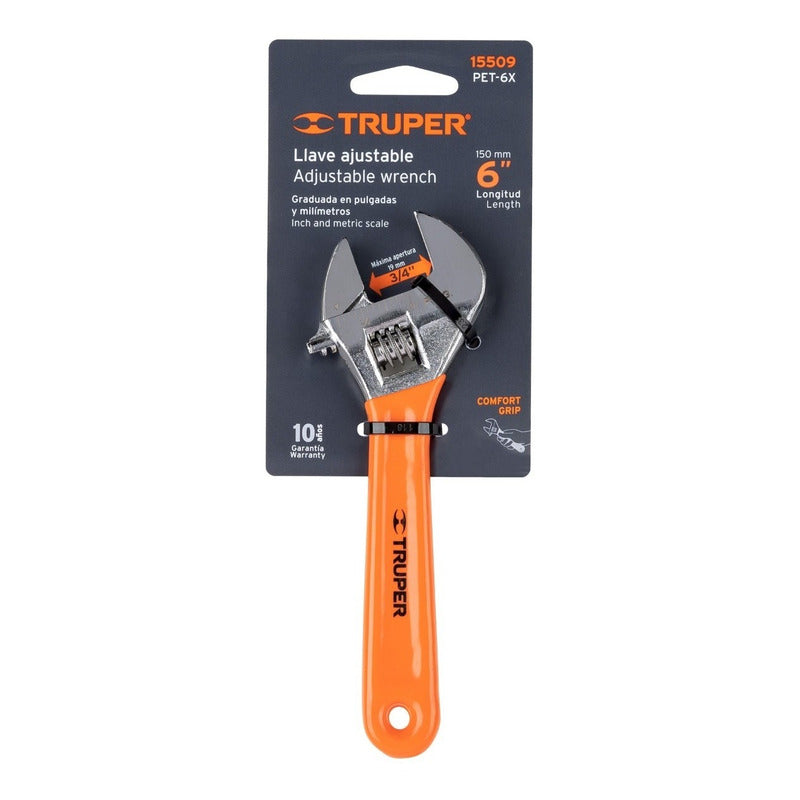 Llave Francesa 6 Pulgadas Cromada Mango De Pvc Truper 15509