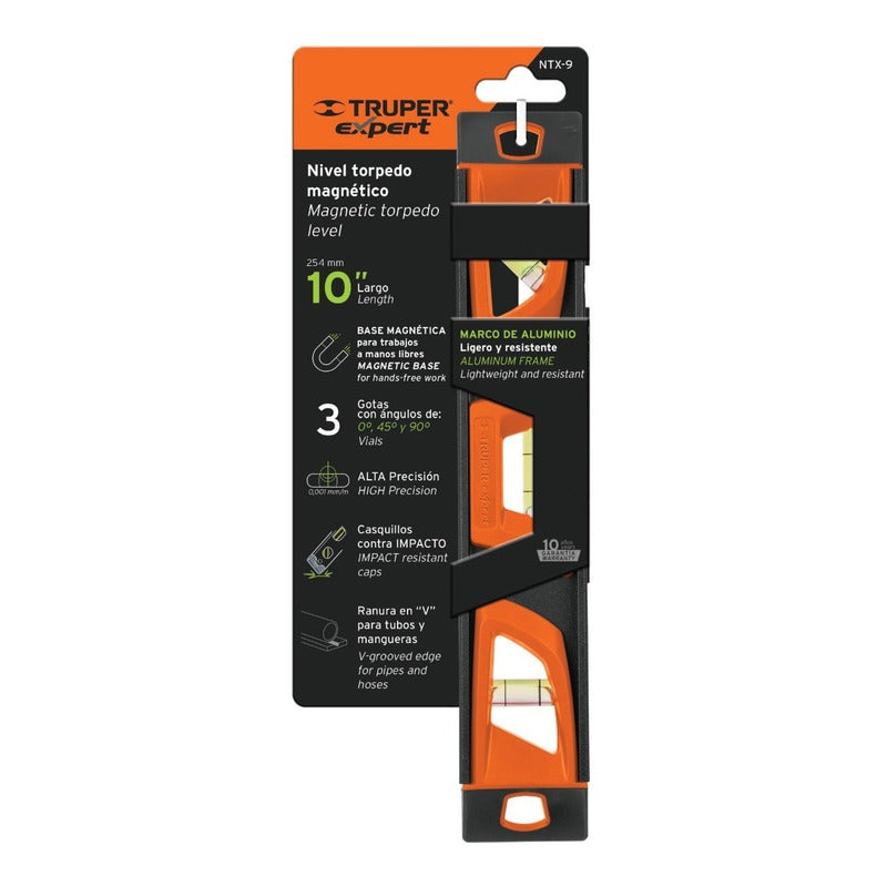 Nivel Torpedo 10 Magnético Cuerpo De Aluminio, Truper