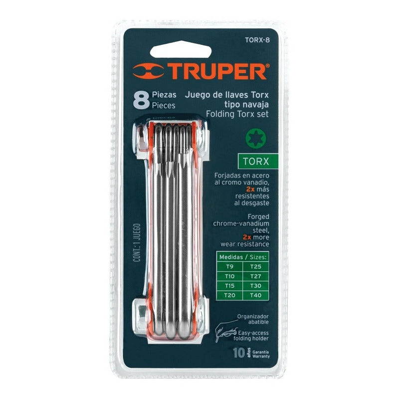 Juego De 8 Llaves Torx Tipo Navaja, Cuerpo De Lámina, Truper