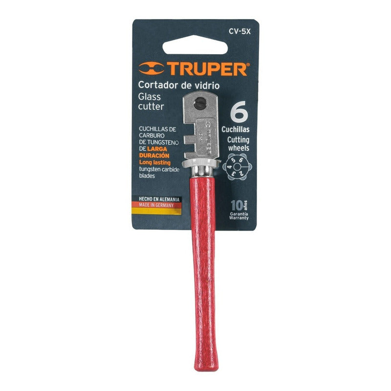 Corta Vidrio Mango De Madera 6 Cuchillas 4.5 Mm Truper 12954