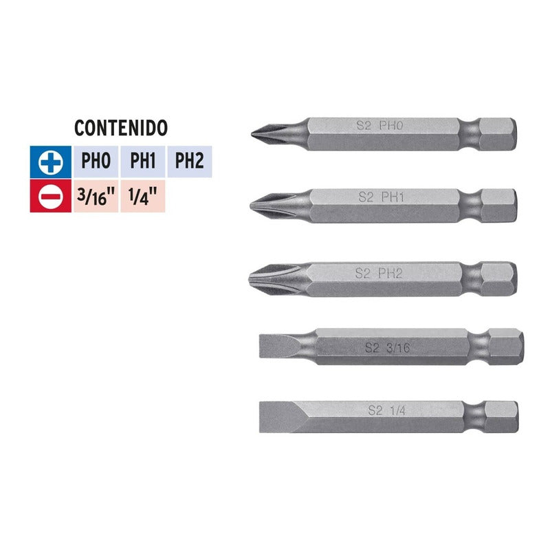 Juego De 5 Puntas De Cruz Y Planas Largo 2 Truper