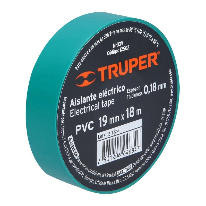 Cinta Aislante Truper 18m X 19mm Verde