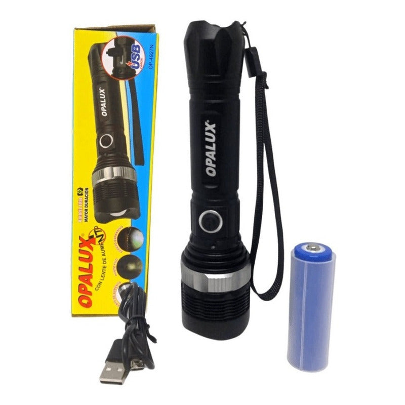 Linterna Táctica De Metal Recargable C/ Zoom Opalux Op-4927n