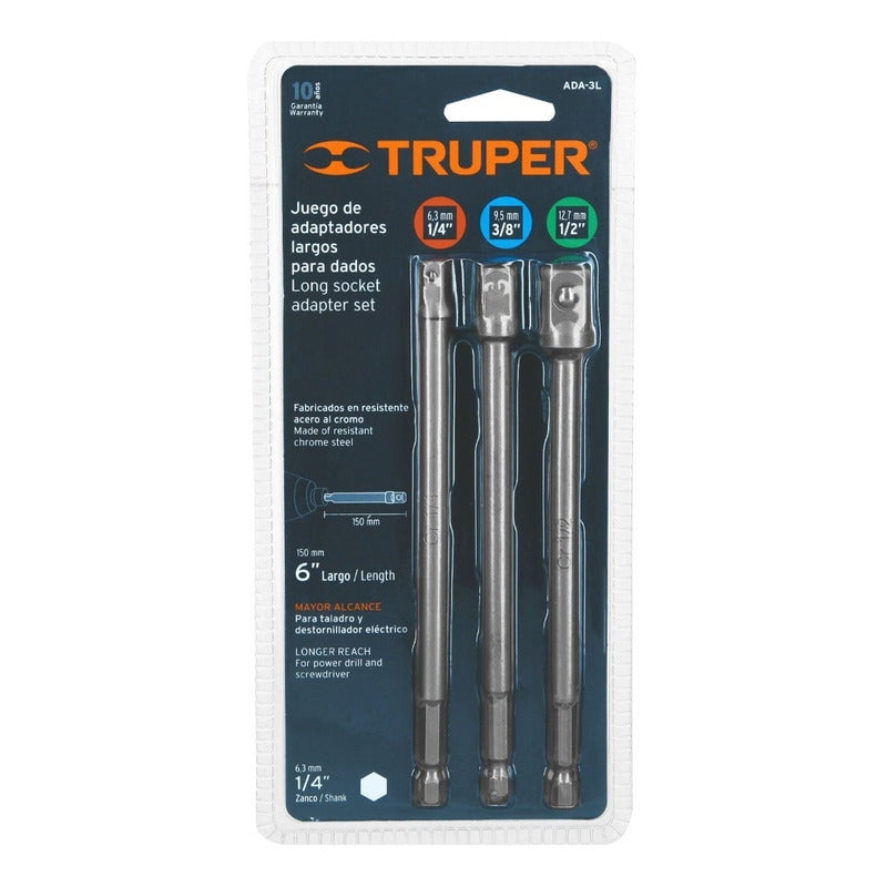 Juego De Adaptadores Largos Para Dados 1/4, 3/8, 1/2 Truper