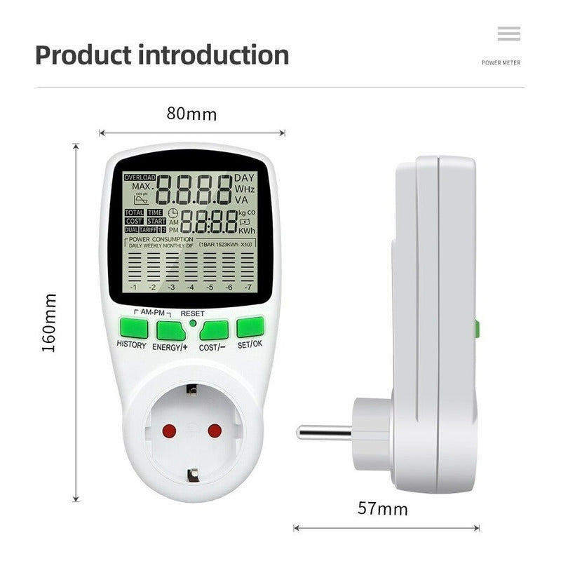 Medidor De Consumo Watts Voltaje Watimetro, Medidor de energía 3680W 16A