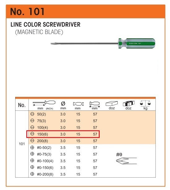 DESARMADOR 6" PLANO (-) 101-6 (1/8") RUBICON (pza) - 24415