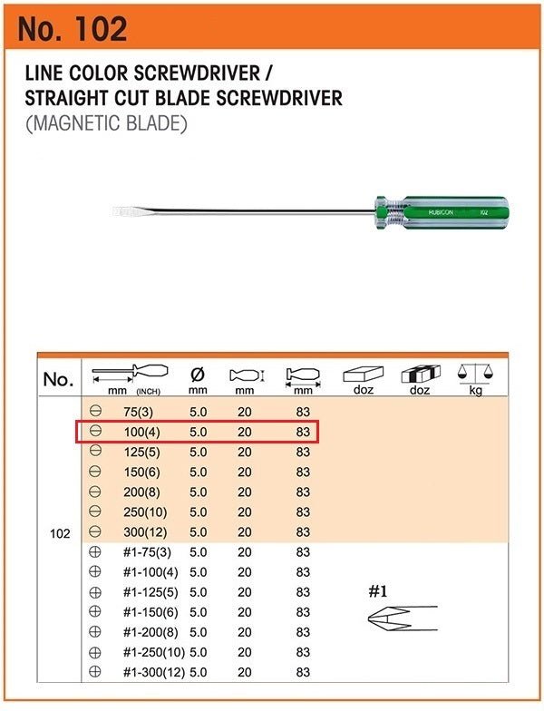 DESARMADOR 4" PLANO (-) 102-4 (3/16") RUBICON (pza) - 24492
