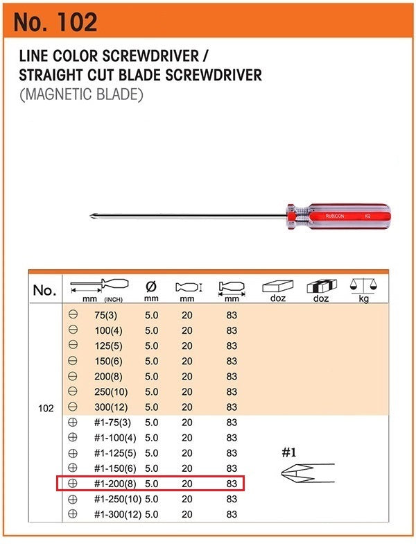 DESARMADOR 8" ESTRELLA (+) 102-1X8 (3/16") RUBICON (pza) - 24478