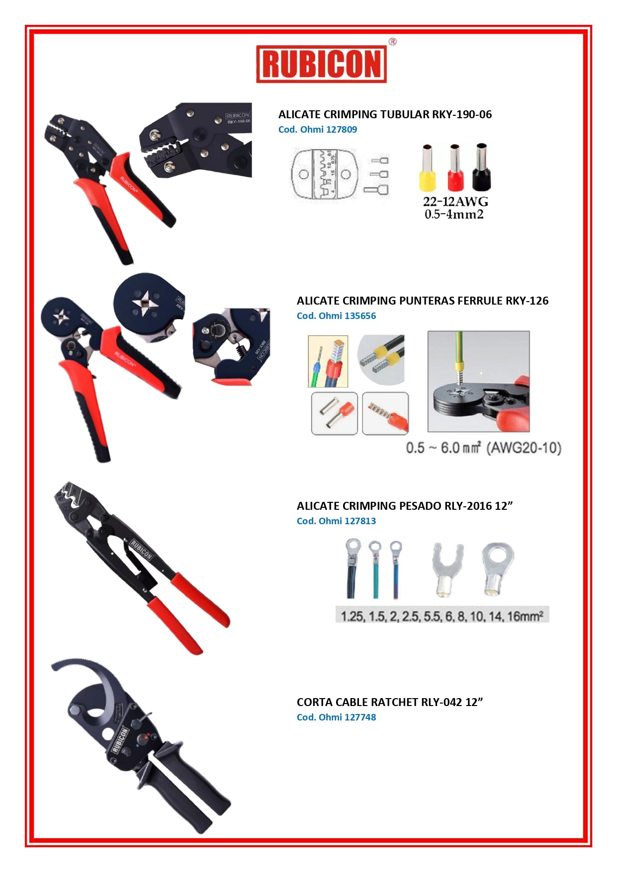 ALICATE CRIMPING TUBULAR 10" 0.5-6MM2 RKY-162-07 RUBICON (pza) - 127766