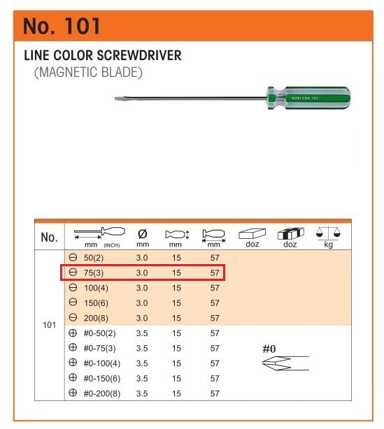 DESARMADOR 3" PLANO (-) 101-3 (1/8") RUBICON (pza) - 24391