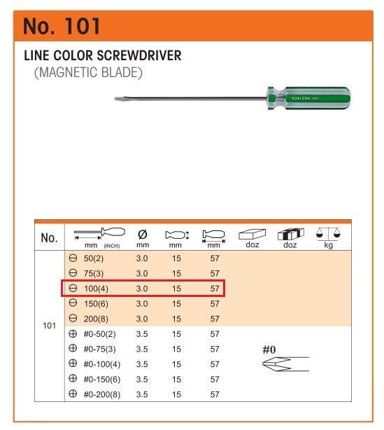 DESARMADOR 4" PLANO (-) 101-4 (1/8") RUBICON (pza) - 24409