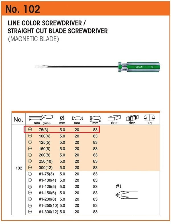 DESARMADOR 3" PLANO (-) 102-3 (3/16") RUBICON (pza) - 24486